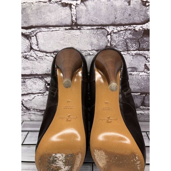 7 Seven for all Mankind Brown Leather Wooden Heel Booties Women Sz 40EU/9.5M US - Picture 13 of 16